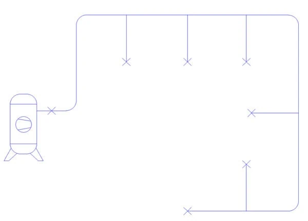Planering av verkstadens tryckluftssystem 17 paineilmaverkko yhdella runkolinjalla 600x431 1
